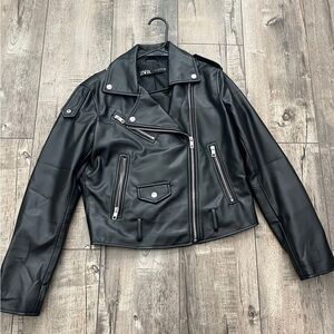 Zara Women's Black Biker Faux Leather Jacket